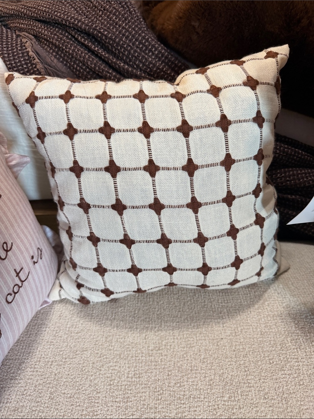 Neutral Cream and Brown Geometric Knit Throw Pillow - Home Accents